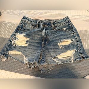 American Eagle Outfitters Ripped High-Rise Denim Shorts - Blue
